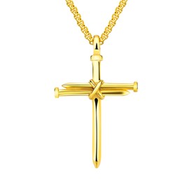 UMtrade Women Men Stainless Steel 3 Nails Wire Wrapped Cross Necklace Christian Crucifix Pendant Baptism Church Jewelry, Stainless Steel