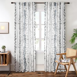 MEETSKY Curtains 72 Inches Long Boho Linen Style Curtains for Living Room Back Tab Semi-Sheer Drapes Light Filtering Bohemian Rod Pocket Window Curtains for Dining Room 2 Panels