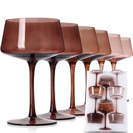 JOVGANK Amber Martini Glasses Set of 6, Hand Blown Brown Coupe Glass 13Oz, Premium Crystal Coupe Glasses, Large Cocktail Glasses, Bar Drinking Glass, Gift for Christmas, Mother's Day, Party