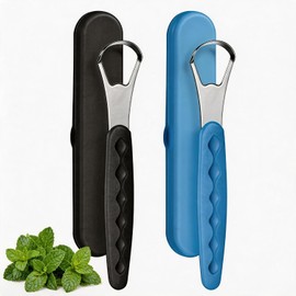 Raspadores de Lengua para Adultos, Limpiador de Raspador Tounge de Acero Inoxidable, con Estuche de Transporte(1 Azul+1 Negro)