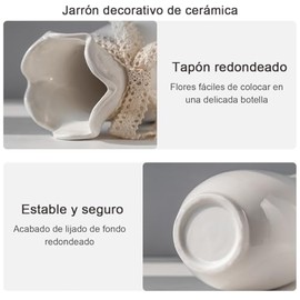 Florero de Cerámica Moderno,Estilo Escandinavo Moderno,Florero Moderno de Mesa de Café para Boda, Decoración del Hogar,Oficina Flores Secas y Florero Fresco (Beige)