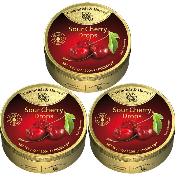 Cavendish and Harvey Sour Cherry Drops, Made with Real Fruit Juice, 7 Ounces (Pack of 3)