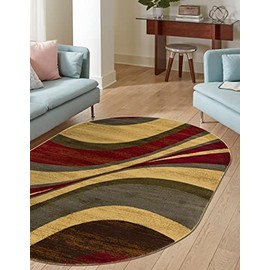 Unique Loom Barista Collection Area Rug - Ngada (7' 10" x 10' Oval, Beige/Red)