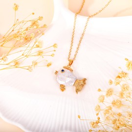 LOOYUUPEE Pearl Fish Necklace for Women 14k Gold-plated, Freshwater Pearl Baroque Goldfish Necklace for Women Anniversary Birthday Gift for Her (Funny)