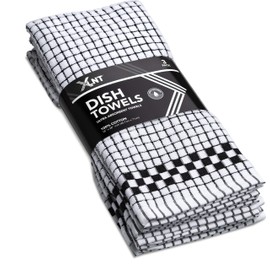 XLNT Highly Absorbent Kitchen Dish Towels 100% Cotton 18x28 inch – Ultra-Thick Dishcloths – Premium Weave for Drying & Cleaning – Soft, Durable & Lint-Free – Pack of 12 Black
