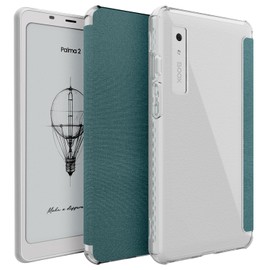 TUDIA SKN FLIP V2 Designed for Onyx Boox Palma 2 Case - [Enhanced Auto Wake/Sleep Technology] Shockproof Slim Transparent TPU Back with Textured Leather Cover (Clear Turquoise)