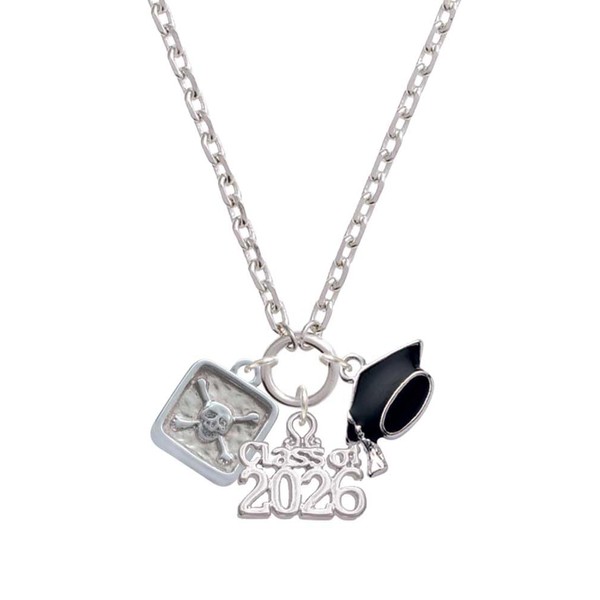 Delight Jewelry Silvertone Skull and Bones - Square Seal -