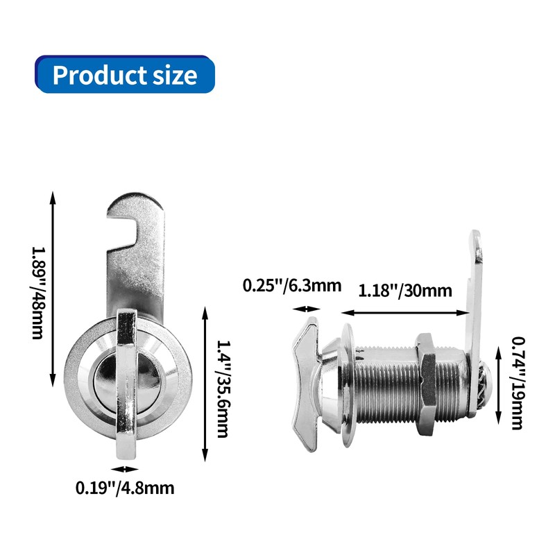 2 Packs 1 1/8" Thumb Operated Offset Cam Lock, T