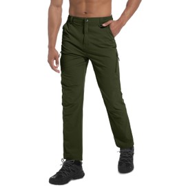FFEATIANDY Men's Lightweight Hiking Pants Quick Dry Waterproof Stretch Travel Fishing Camping Work Cargo Pants Zipper Pockets Army Green XXL