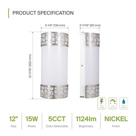 ASD 12 Inch LED Indoor Wall Sconce - Brushed Nickel Modern Dimmable 15W 2700K-5000K Adjustable Wall Mounted Light Fixtures, Wall Lights for Bedroom, Bathroom, Living Room, Hallway Decor - ETL