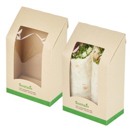 Restaurantware-Sustain 5.9 x 3.7 x 2.1 Inch Ounce Sturdy Paper Take Out Boxes, 200 Disposable Take Out Food Containers - PLA lining, Clear PLA Window, Bamboo Paper Containers, Compostable, Greaseproof