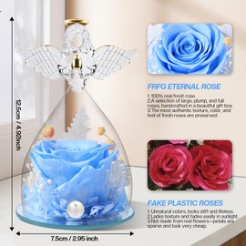 Eternal Rose Angel, Gifts for Women, Preserved Red Real Rose, Glass Angel, Unique Gifts, Birthday Gift for Women, Mother, Sister, Girlfriend, Wife (Sky Blue)