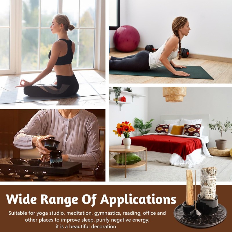 BELEFU 4 in 1 Black Ceramic Incense Holder, Multifunctional Palo