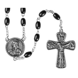 Stella Maris Scapular Medal Rosary with Traditional Spanish Cross and Wooden Beads | Handmade in Spain | Catholic Rosary for Men and Women | U.S. Catholic-Owned Business