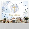 7x5ft God Bless Backdrop Blue Flowers Gold Cross Photography Background