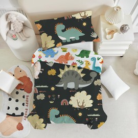 ROZTYLJ Cot Bed Duvet Cover Set Dinosaur Patterns Toddler Bedding Set For Boys Reversible Cot Duvet Cover 135x200cm & Pillow Case 50x75cm
