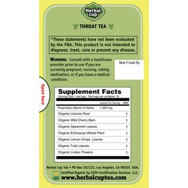 Herbal Cup Ayurveda Balanced Tea, Organic Health & Body Focused Teas, No Caffeine Herbal Supplement (Throat, 16 Count (Pack of 6))