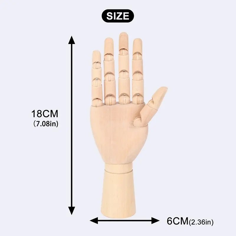 Modelo De Mano Derecha, Articulado, De Madera, De 18x6 Cm