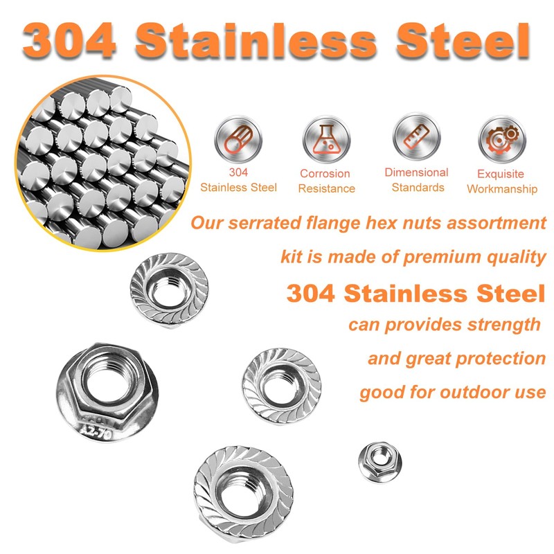 300 Pcs Serrated Flange Hex Nuts Kit, M3 M4 M5