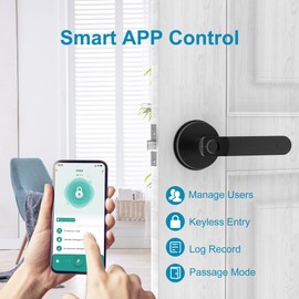 Foxgard Biometric Door Lock with Smart APP Fingerprint Knob Remote Control with APP Smart Door Knob for Home/Bedroom/Office/Apartment/Airbnb Black