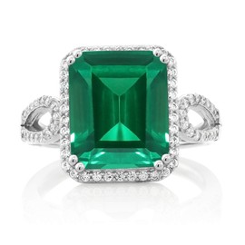 Gem Stone King 5.48 Cttw Green Nano Emerald Ring For Women | 925 Sterling Silver | Emerald Cut 12X10MM | Gemstone May Birthstone | Available In Size 5, 6, 7, 8, 9