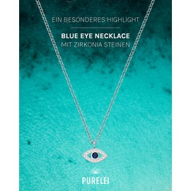 Purelei® Blue Eye Women's Necklace - Women's Necklace Made of Durable Stainless Steel - Waterproof Chain with Pendant - 40-45 cm Length - Necklace for Your Individual Look, Stainless Steel, Zircon