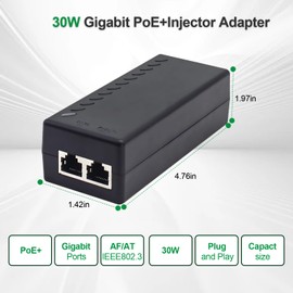 UltraPoE Gigabit Power Over Ethernet Plus Injector,PoE+ Injector Adapter,10/100/1000Mbps,RJ45,30W 48V IEEE 802.3af/at Compliant,Network Distances Up to 100M (328 ft),Black, PoE-911