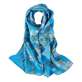 JWSilk Long Charmeuse Silk Scarf Classic Art (Almond Blossoms by Van Gogh)