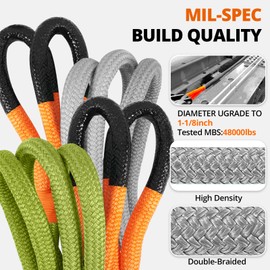 Kinetic Recovery Tow Rope 1-1/8" x20ft Offroad Snatch Strap 48000lbs Heavy Duty Towing Straps Kit for Trucks SUV UTV ATV Tractor Car Jeep