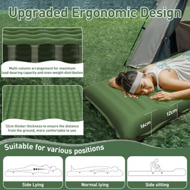 Aonext Self-Inflating Camping Sleeping Mat, 12 cm Thickened Air Mattress, Self-Inflating with Foot Press Pump, Prevent Air Loss, Inflatable Mattress, Ultralight, Waterproof, Outdoor (Fir Green)