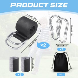 JIZZU 2Pcs 1.5m Hanging Kit Straps, Hammock Strap Tree Swing Straps with 2 Tree Protectors Pads & 2 Carabiners, Tree Swing Strap Hanging Kit with D-rings, Tree Swing Hanging Kit for Garden, Swing