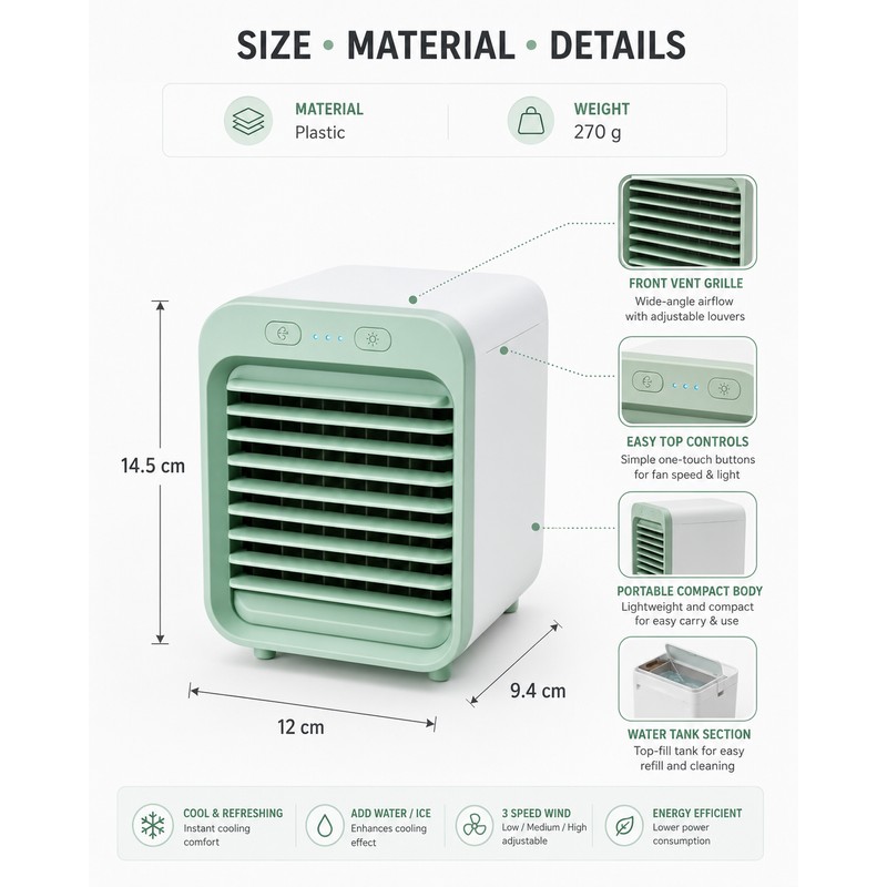 Portable Personal Air Cooler for Desk – 3-Speed Evaporative Fan