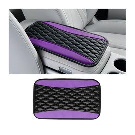 Sandfren Car Center Console Cover, PU Leather Waterproof Vehicle Armrest Seat Box Protector, Automotive Interior Arm Rest Cushion Protection Accessories, Universal for SUV Sedan Truck (Black/Purple)