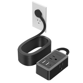 NTONPOWER 25 ft Extension Cord Flat Wall Plug with 3 Outlets 3 USB (1 USB C), Black Extension Cord for Home Office Dorm Room Essentials