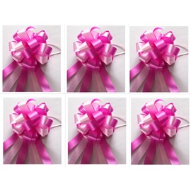 CaPiSo Large Pull Bow 18 cm Large Gift Bow 50 cm Decorative Bow Bow with Gift Ribbon Car Bow Craft Decorating (Fuchsia, Pack of 6)