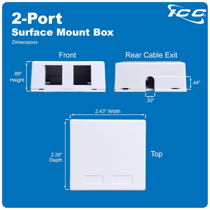 ICC 2 Port Surface Mount Box in White, Works with