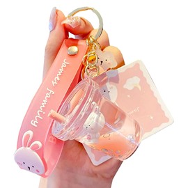 YOU WIZV Cute Keychain, Kawaii Backpack Liquid Floating Anime Bunny Keychain for Girls, Women, Daughters, Sister