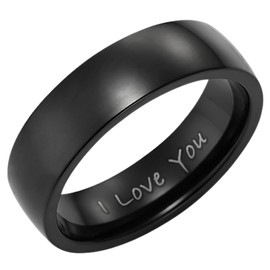 Willis Judd Mens Black Titanium Ring for Men Engraved I Love You In Wooden Gift Box Wedding Band Ring Mens Engagement Ring 7mm Comfort Fit (T)