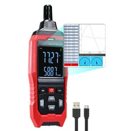 Humidity and Temperature Meter Data Logger Digital Psychrometer HVAC, Wet Bulb Thermometer Record 4000pcs Data and Export, Large LCD Humidity Tester Dew Point Meter with Indicator and Buzzer Alarm