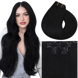 Vivien Clip-In Real Hair Extensions, Black Hair Extensions, Natural Invisiblle for Black Women, #1, 45 cm, 120 g, 7 Pieces