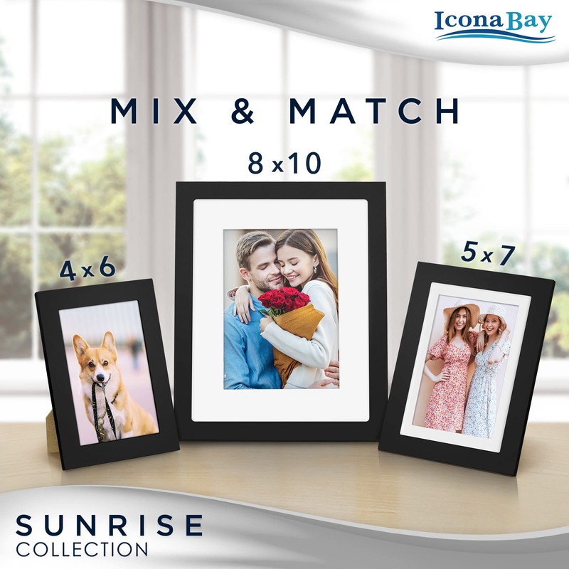 Icona Bay - 8x10 Mat to 5x7 Black Picture Frame
