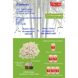 Gmark Bamboo Forks 3.5 Inch 220pc, Mini Food Picks/Bamboo Fruit Picks/Mini Cocktail Forks/Party Forks/Buffet Mini Forks/Two Prongs Cocktail Picks for Appetizer, Cocktail, Pastry, Dessert. GM1031B
