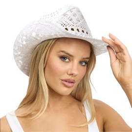 DRESHOW Straw Cowboy Cowgirl Hat for Women Men Western Coastal Cowboy Beach Hat with Shapeable Brim Unisex Rolled up Caps