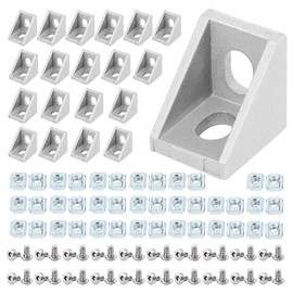 2020 Aluminum Profile Connector Set,20pcs Corner Bracket+40pcs 20 Series M5 T Nuts + 40pcs M5x8mm Hex Socket Cap with Wrench (Silver)