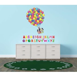 Kids Daycare Wall Decal Kids Playroom Child Care Educational Décor A-Z Alphabet Letters Multicolored Balloons & House Design Vinyl Wall Decal Sticker 9" X 10"