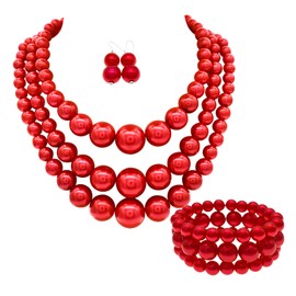 Juego de collar de perlas grandes para mujer, collar de perlas gruesas y arete, collar de perlas grandes de los años 20, collar de perlas sintéticas, accesorios Gatsby, Perla de imitación, Perlas de imitación