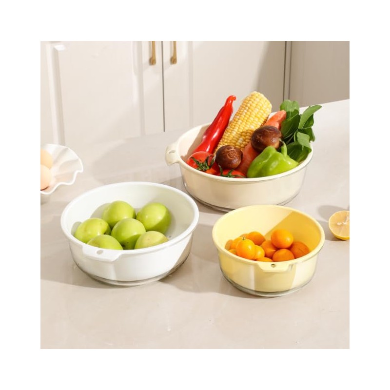 Colander Strainer with Washing Bowl, 2-in-1 Plastic Kitchen Strainer/Colander &