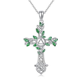 ONEFINITY AA Sobriety Necklace Sterling Silver Cross Alcoholics Anonymous Recovery Symbol Necklace Cross Alcoholics Anonymous Jewelry Gifts for Women Men