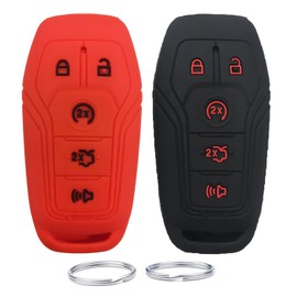 KUSTSOFT Silicone Rubber Key Fob Cover Compatible with 2013-2018 Ford Edge Explorer F-150 F-250 Super Duty F-350 Super Duty Fusion Mustang Lincoln MKX 2Pcs(Black Red)