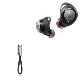 BoxWave Cable Compatible with Soundcore Life Dot 2 - USB Type-C Keychain Charger, Key Ring USB Type-C to Type-A 8 in USB Cable - Jet Black